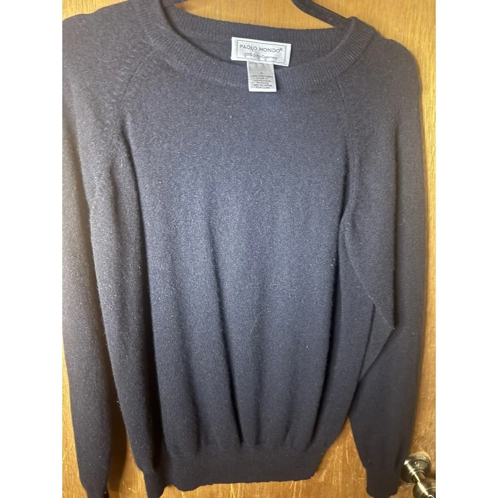 Paolo Mondo Cashmere Sweater Womens Small Black Crewneck 2-Ply Knit Sleeve